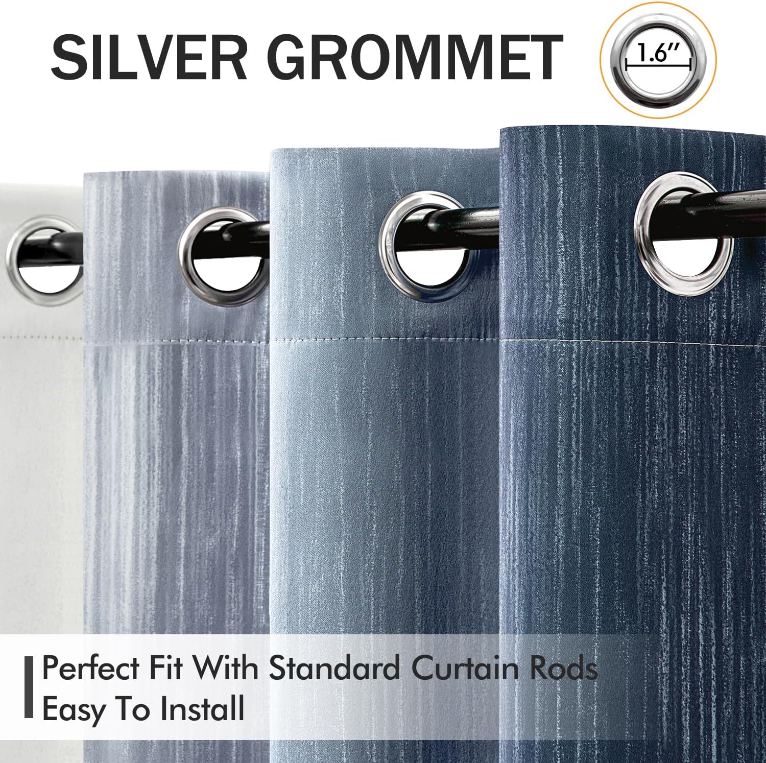 Ombre 100% Blackout Curtains, Navy Blue and Greyish White Full Room Darkening Thermal Insulated 84 Inches Long Drapes for Bedroom/Living Room Grommet Window Treatments Modern 52Wx84L, Set of 2