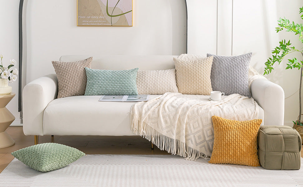 Set of 4 Neutral Decorative Throw Pillow Covers 18x18 Inch Corduroy Pillow Covers for Bed Couch Sofa Living Room Soft Square Cushion Cases