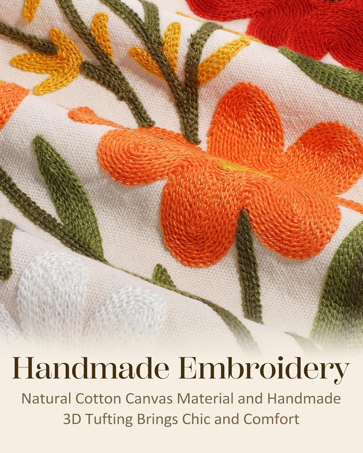 Embroidered Throw Pillow Cover 18x18 Inch - Spring Summer Boho Decorative Pillow Cover with Zipper for Living Room Couch Sofa Bed Aesthetic Design Flower Cluster Cushion Pillowcase