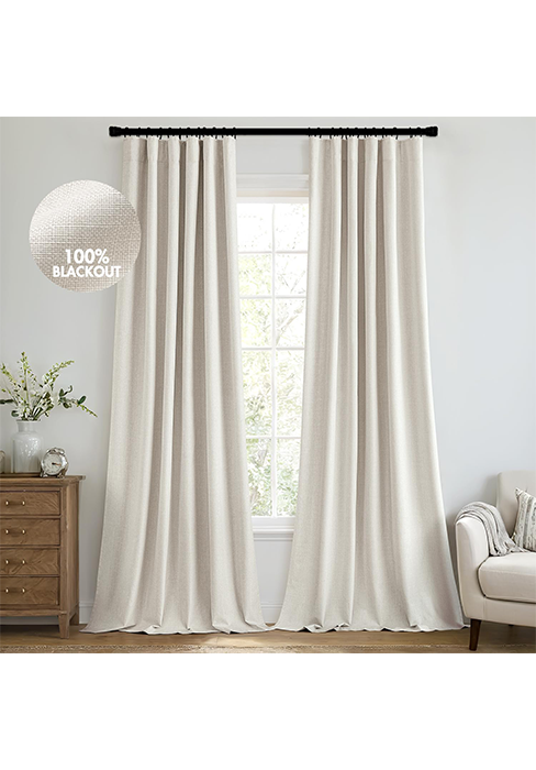 100% Blackout Linen Textured Curtains for Bedroom Solid Thermal Insulated Natural Beige Grommet Room Darkening Curtains & Drapes Luxury Decor for Living Room Nursery 52 x 84 Inch (2 Panels)
