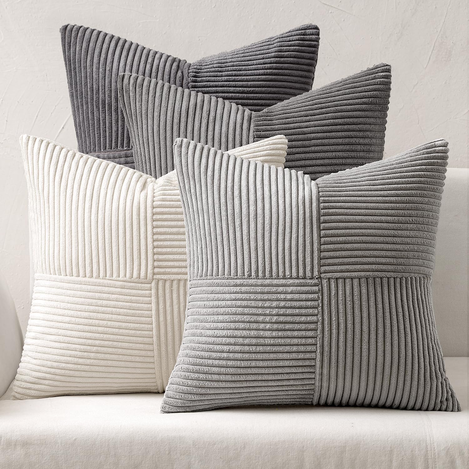 Teal Orange Decorative Throw Pillow Covers 18x18 Inch Set of 4 Boho Corduroy Striped Cushion Cases Modern Farmhouse Patchwork Pillow Cases for Couch Sofa Bedroom Home Decor